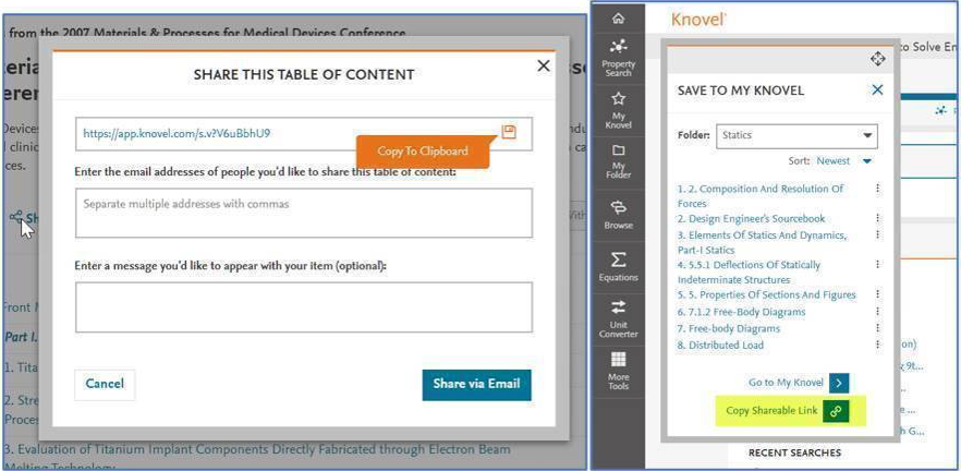 Screenshot of sharing function